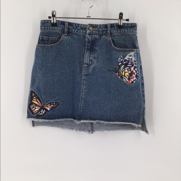 Honey punch Denim butterfly step hem Jean skirt - Picture 1 of 5